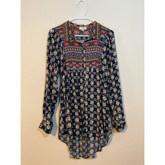 Umgee Women's Tunic Blouse Size Small Boho Floral Collared - Picture 1 of 2